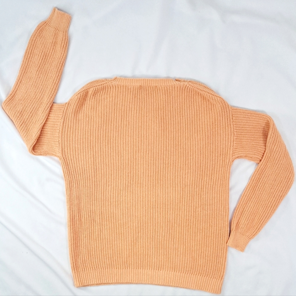 Magaschoni Orange Pumpkin Sweater Cable Knit Long Cotton Pullover Crew Neck M - Picture 6 of 16
